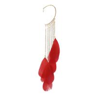 Zinc Alloy Earring Wrap, with Feather, gold color plated, for woman & with rhinestone 