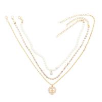 Zinc Alloy Choker Necklace, with Plastic Pearl, with 2.8inch extender chain, Cross, gold color plated, adjustable & rope chain &  & with rhinestone, 20mm Approx 11 Inch, Approx  12.6 Inch, Approx  15.7 Inch 