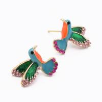 Enamel Zinc Alloy Stud Earring, Animal, gold color plated, with rhinestone 
