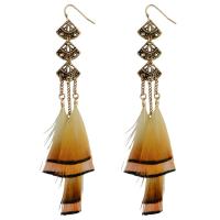 Zinc Alloy Tassel Earring, with Feather, antique gold color plated, folk style, 135mm 