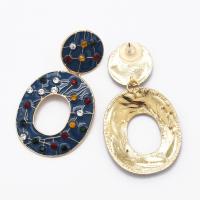 Enamel Zinc Alloy Drop Earring, Geometrical Pattern, gold color plated, for woman & with rhinestone 