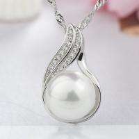 925 Sterling Silver Pendant, with Shell Pearl, plated, micro pave rhinestone & for woman Approx 3-5mm 