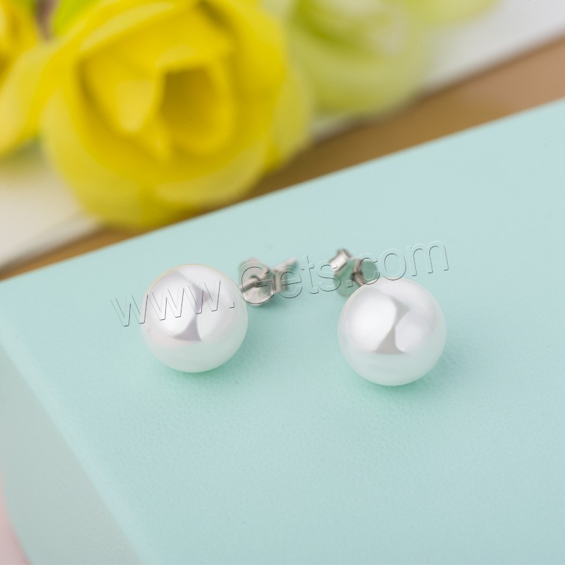 925 Sterling Silver Stud Earring, with Shell Pearl, plated, different size for choice & for woman, more colors for choice, Sold By Pair