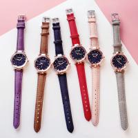 Women Wrist Watch, Glass, with PU Leather & Zinc Alloy, Chinese movement, plated, starry design & for woman 34mm Approx 8.6 Inch 