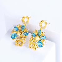 Kupferlegierung Tropfen Ohrring, goldfarben plattiert, für Frau & mit Strass, keine, 25x14mm, verkauft von Paar