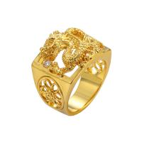 Copper Alloy Finger Ring, gold color plated & for man & with rhinestone 