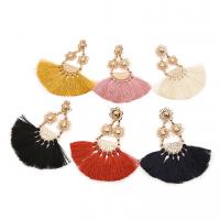 Zinc Alloy Tassel Earring, with Cotton Thread, gold color plated, Bohemian style 20mm, 110mm, 120mm 