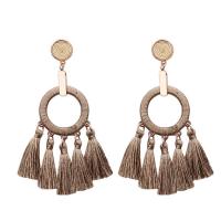 Zinc Alloy Tassel Earring, with Cotton Thread, gold color plated, Bohemian style & hypo allergic 13mm, 30mm 