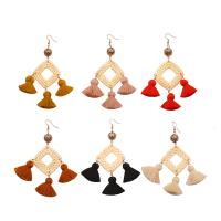 Zinc Alloy Tassel Earring, with Cotton Thread & Rattan, rose gold color plated, Bohemian style & hypo allergic 