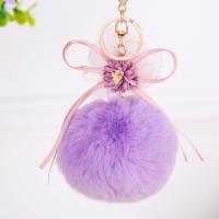 Plush Key Chain, with Polyester & Zinc Alloy, rose gold color plated, cute & with ribbon bowknot decoration 