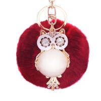 Plush Key Chain, with Zinc Alloy, Owl, rose gold color plated, cute & enamel & with rhinestone 