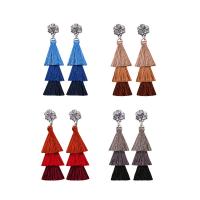 Zinc Alloy Tassel Earring, with Cotton Thread, antique silver color plated, gradient color & hypo allergic & for woman 