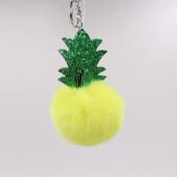 Plush Key Chain, with PU Leather & Iron, Pineapple, silver color plated 80mm 