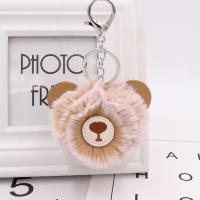 Plush Key Chain, with PU Leather & Iron, Bear, silver color plated 80mm 