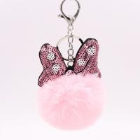 Plush Key Chain, with Sequins & Iron, Bowknot, silver color plated, Unisex 80mm 