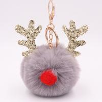Plush Key Chain, with Sequins & Iron, Christmas Reindeer, gold color plated, cute 80mm 