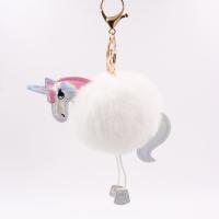 Plush Key Chain, with PU Leather & Iron, Unicorn, gold color plated, cute 80mm 