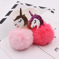 Plush Key Chain, with PU Leather & Iron, Unicorn, gold color plated, cute 80mm 