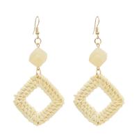 Zinc Alloy Drop Earring, with Rattan & Dyed Jade & Wood, Geometrical Pattern, gold color plated, folk style & for woman  