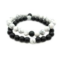 Howlite Bracelet, with Black Agate, Unisex & anti-fatigue, 8mm Approx 7 Inch 