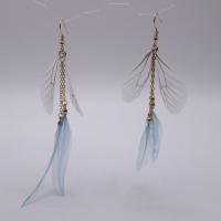 Zinc Alloy Tassel Earring, with Feather, Feather, gold color plated, for woman, 135mm 