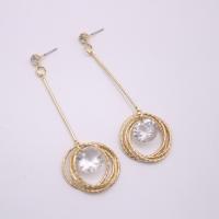 Zinc Alloy Drop Earring, gold color plated, for woman & with cubic zirconia, 12mm, 74mm 