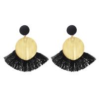 Iron Tassel Earring, with Polyester, Geometrical Pattern, gold color plated, for woman 