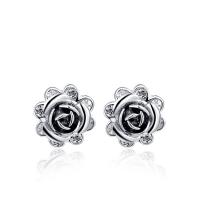 Stainless Steel Stud Earring, Flower, for woman & with rhinestone, original color 