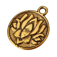 Zinc Alloy Flat Round Pendants, antique gold color plated Approx 2mm 
