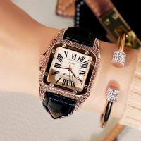 Women Wrist Watch, Leather, with Glass & Zinc Alloy, plated, for woman & with rhinestone Approx 8.26 Inch 
