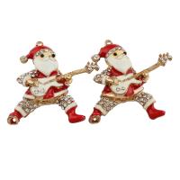 Zinc Alloy Christmas Pendants, Santa Claus, gold color plated, enamel & with rhinestone, lead & cadmium free Approx 1mm 