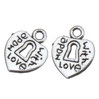 Pendentifs coeur en alliage de zinc, mot amour, Plaqué de couleur d'argent, avec le motif de lettre Environ 1mm, Vendu par PC