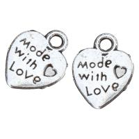 Zinc Alloy Heart Pendants, antique silver color plated, with letter pattern Approx 1mm 