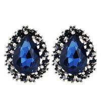 Zinc Alloy Stud Earring, with Crystal, Teardrop, antique silver color plated, for woman, blue 