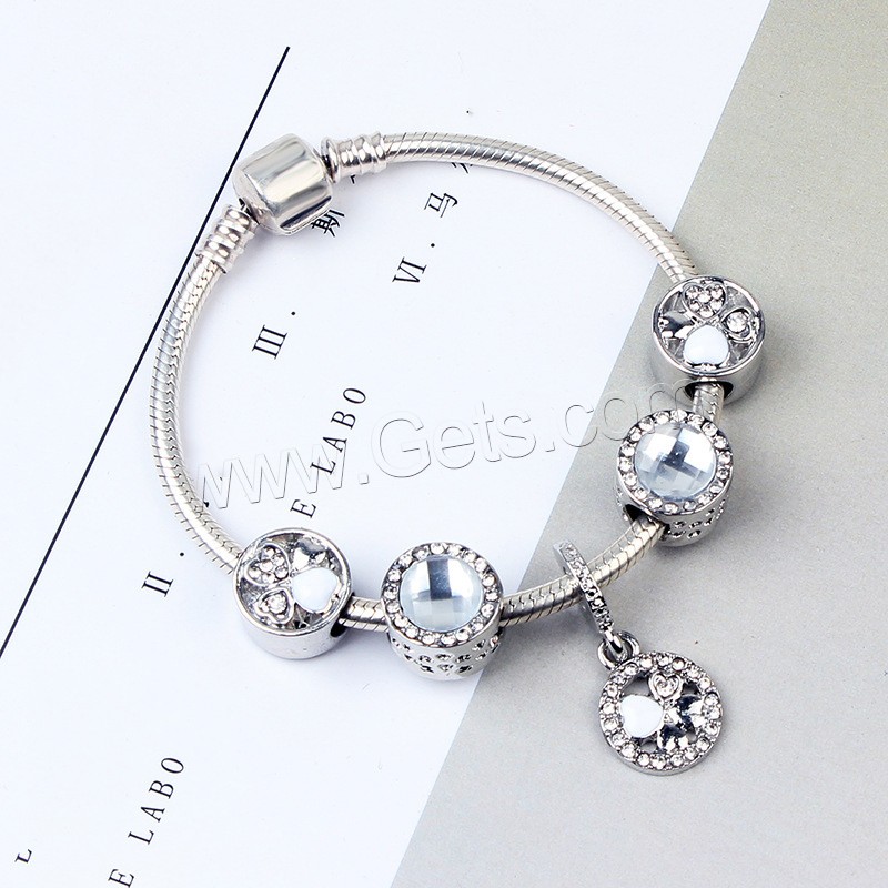 Zinc Alloy European Bracelets, with Cats Eye, silver color plated, different length for choice & snake chain & for woman & with rhinestone, Sold By Strand