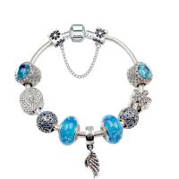 Zinc Alloy European Bracelets, with Cats Eye & Lampwork, silver color plated & snake chain & for woman & with rhinestone 