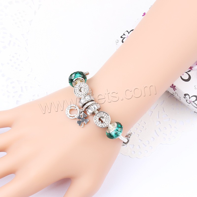Zinc Alloy European Bracelets, with Cats Eye & Lampwork, silver color plated, different length for choice & snake chain & for woman & with rhinestone, more colors for choice, Sold By Strand