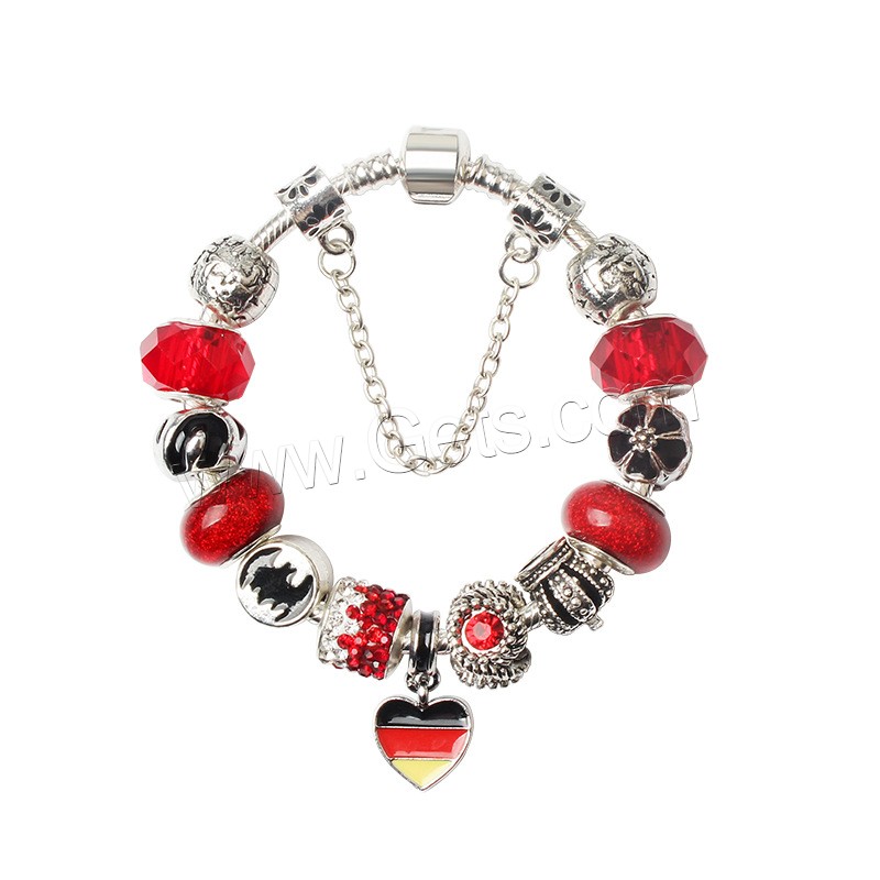 Zinc Alloy European Bracelets, with Rhinestone Clay Pave & Cats Eye & Lampwork, silver color plated, different length for choice & snake chain & for woman & enamel & with rhinestone, more colors for choice, Sold By Strand