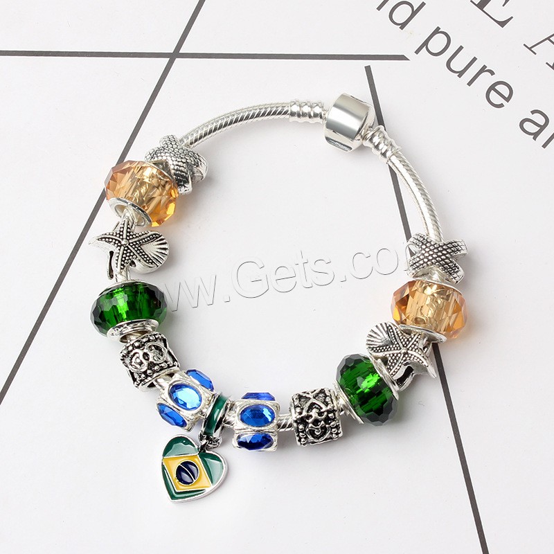 Zinc Alloy European Bracelets, with Rhinestone Clay Pave & Cats Eye & Lampwork, silver color plated, different length for choice & snake chain & for woman & enamel & with rhinestone, more colors for choice, Sold By Strand