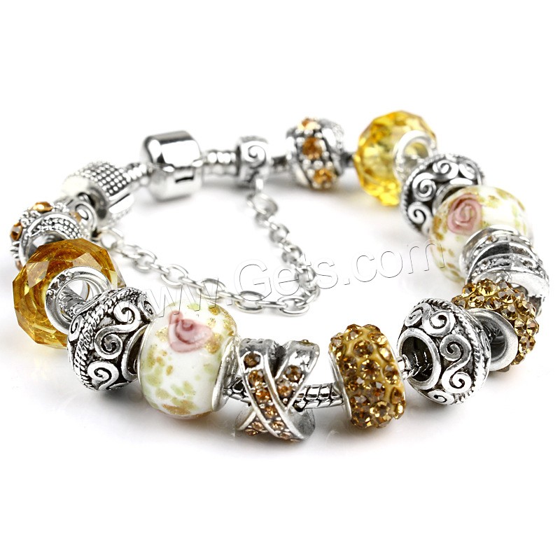Zinc Alloy European Bracelets, with Rhinestone Clay Pave & Cats Eye, silver color plated, different length for choice & snake chain & for woman & with rhinestone, more colors for choice, Sold By Strand