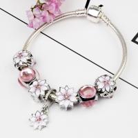 Zinc Alloy European Bracelet, with Cats Eye, silver color plated & snake chain & for woman & enamel 