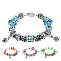 Zinc Alloy European Bracelets, with Lampwork, silver color plated & snake chain & for woman & with rhinestone 