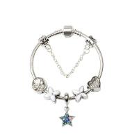 Zinc Alloy European Bracelets, silver color plated & snake chain & for woman & enamel & with rhinestone 