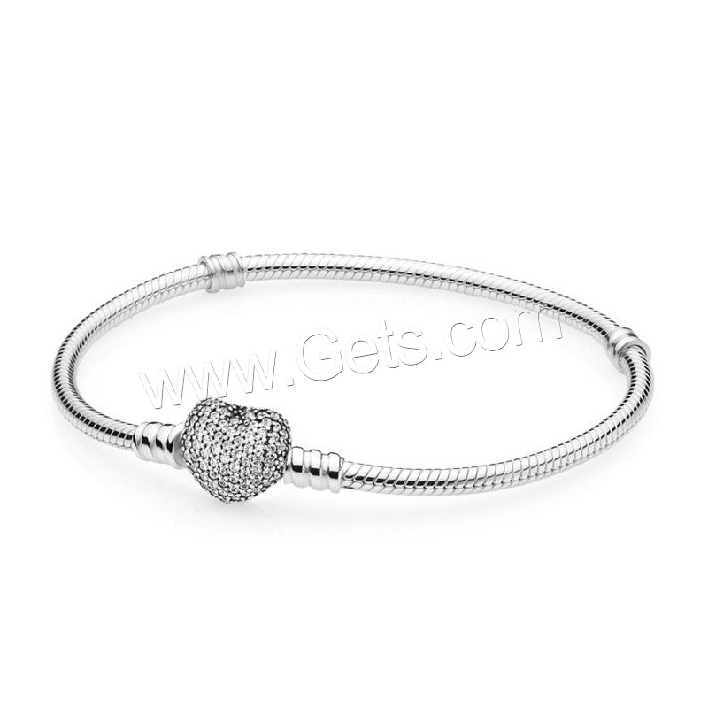 Zinc Alloy European Bracelet Cord, Heart, plated, different length for choice & snake chain & for woman & with rhinestone, more colors for choice, Sold By Strand