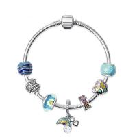 Zinc Alloy European Bracelets, with Lampwork, silver color plated & snake chain & for woman & enamel & with rhinestone 