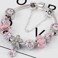 Zinc Alloy European Bracelet, with Lampwork, silver color plated & snake chain & for woman & enamel & with rhinestone 