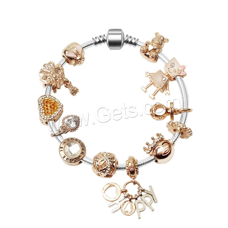 Zinc Alloy European Bracelets, plated, different length for choice & snake chain & for woman & enamel & with rhinestone, Sold By Strand