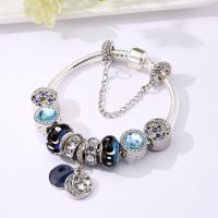 Zinc Alloy European Bracelets, with Cats Eye & Lampwork, silver color plated & snake chain & for woman & enamel & with rhinestone 