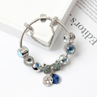 Zinc Alloy European Bracelets, with Cats Eye, silver color plated & snake chain & for woman & with rhinestone 