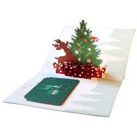 Paper 3D Greeting Card, Christmas Tree, handmade, with envelope & 3D effect 